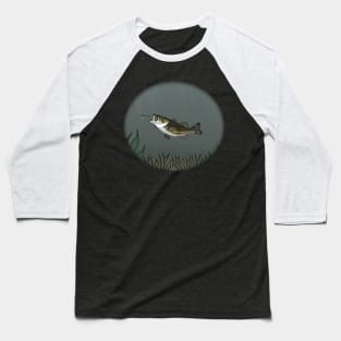 Bass Fish Chasing Minnow Illustration Baseball T-Shirt